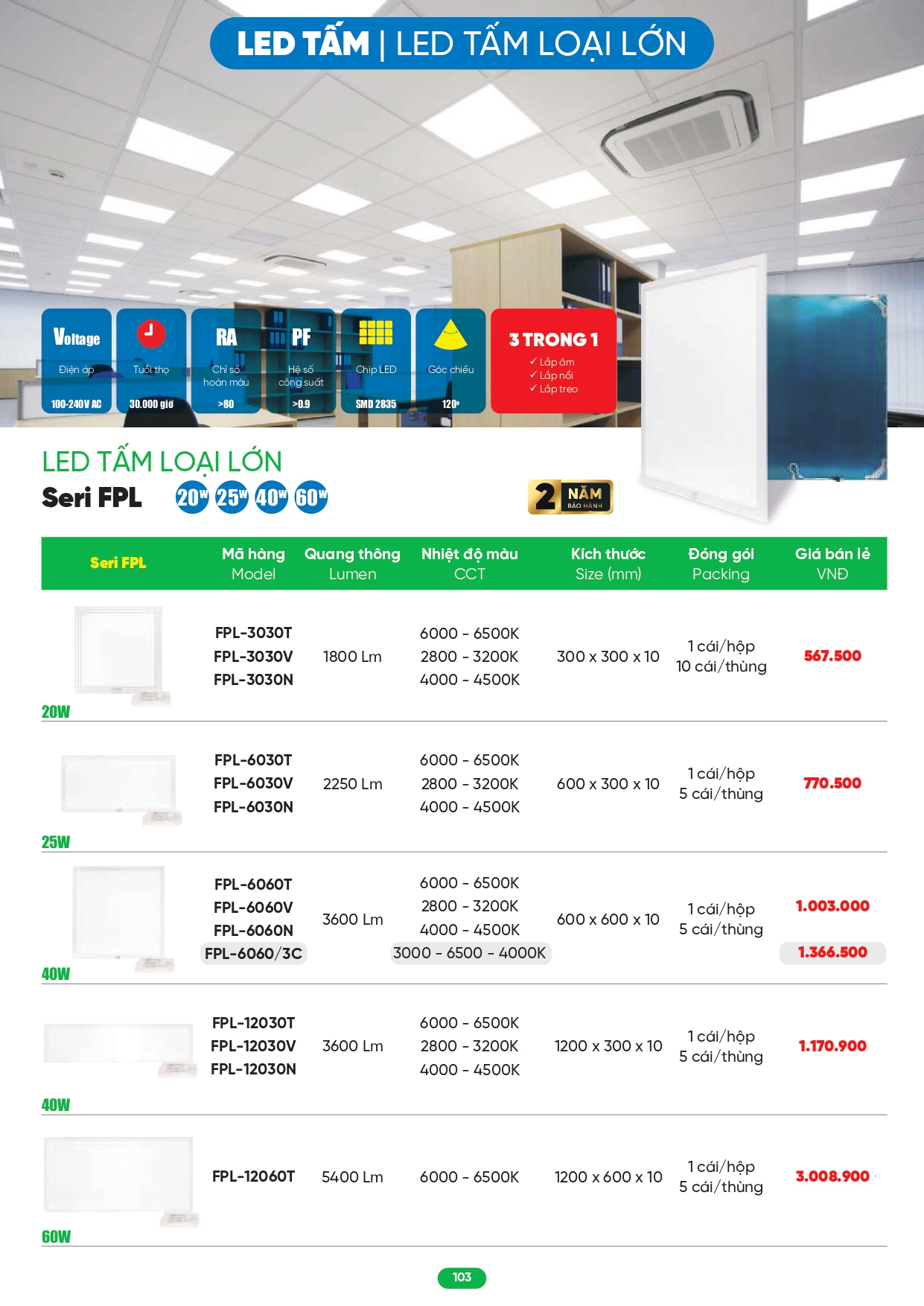 Bảng giá đèn LED MPE 2026